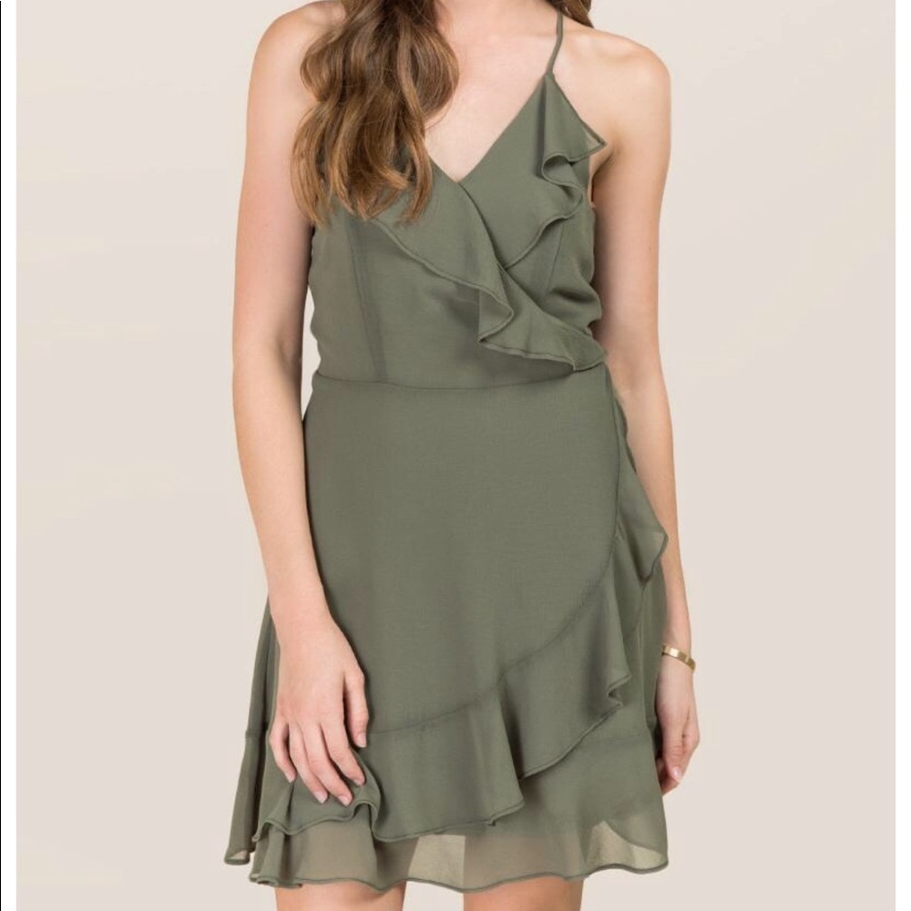 Dark olive green ruffle dress